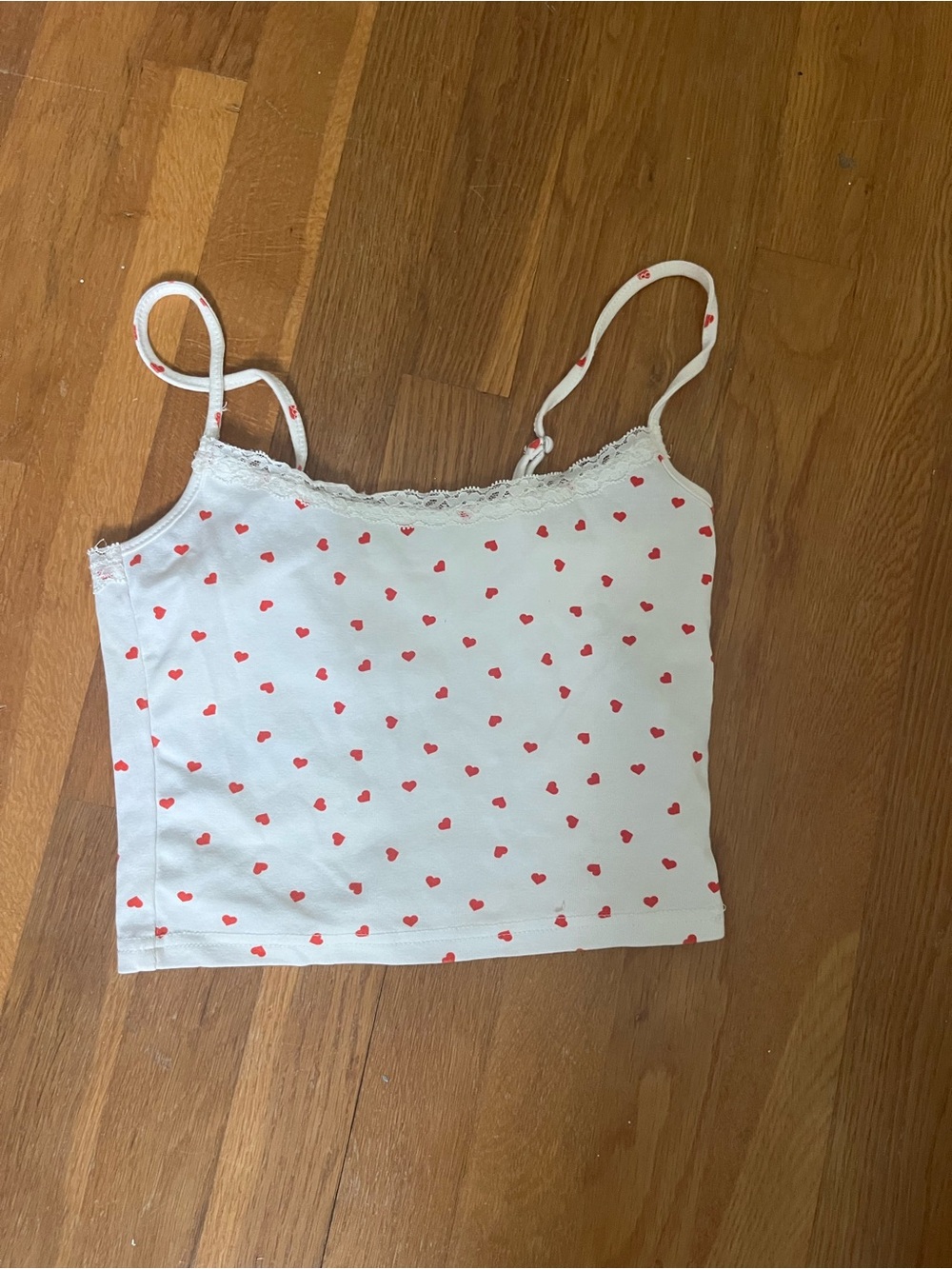 Edikted White Cami with Red Heart Print and Lace Trim